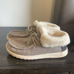 Hey Dude charcoal grey fur lined shoes